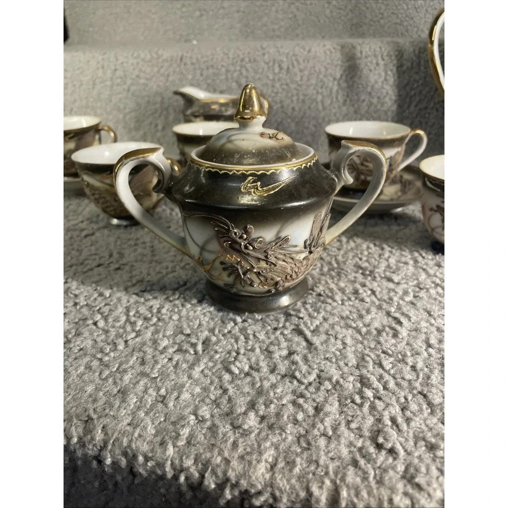 Japanese Dragon Teapot, Tea Cups, Sugar‎ Bowl, Creamer, Coffee Cup And Saucers